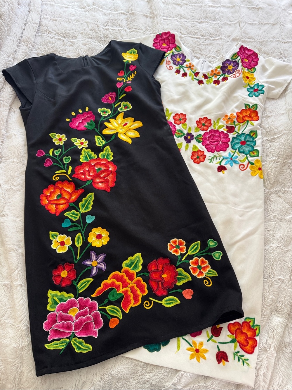 Black Embroidered Floral Midi Dresses